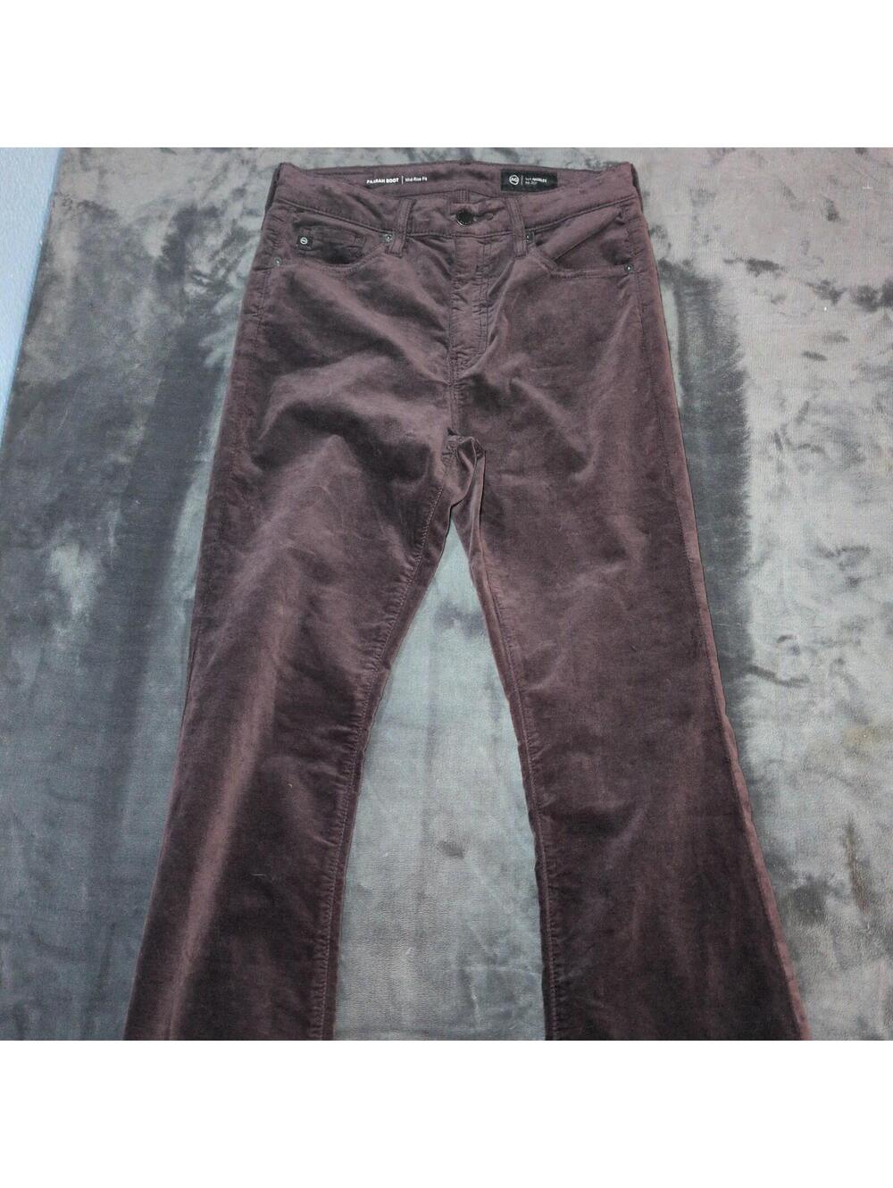 AG Adriano Goldschmied Women’s 26x 32 Brown Farrah Boot Mid Rise Velvet Pants